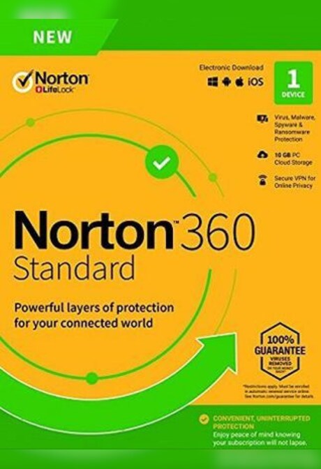 Norton 360 Standard + 10 GB Cloud Storage - (1 Device, 1 Year) - NortonLifeLock Key UNITED STATES / CANADA