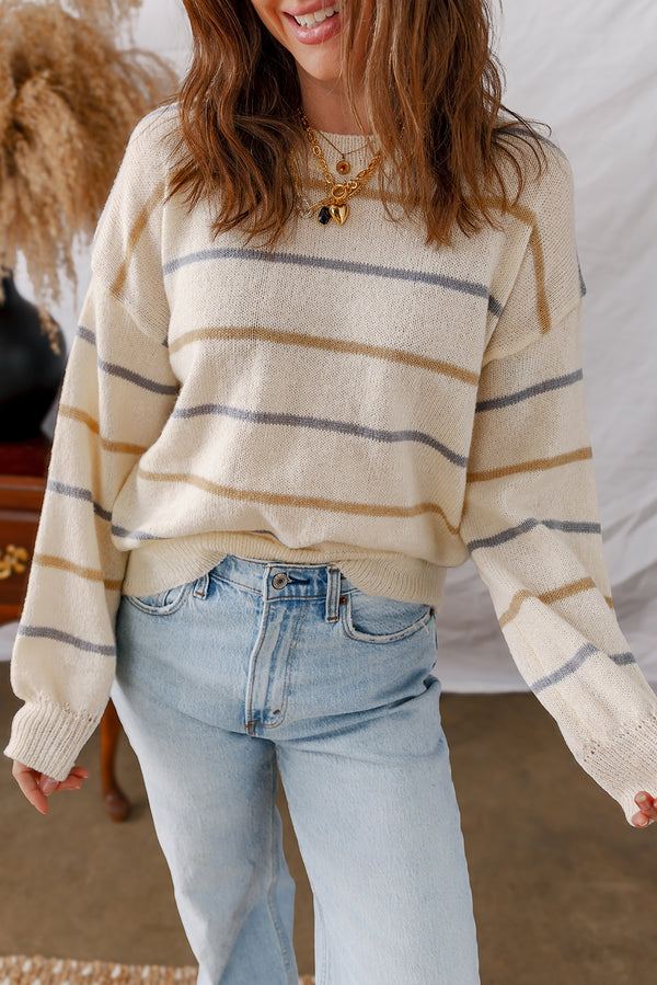 Pull femme épaules tombantes, côtelé — multicolore