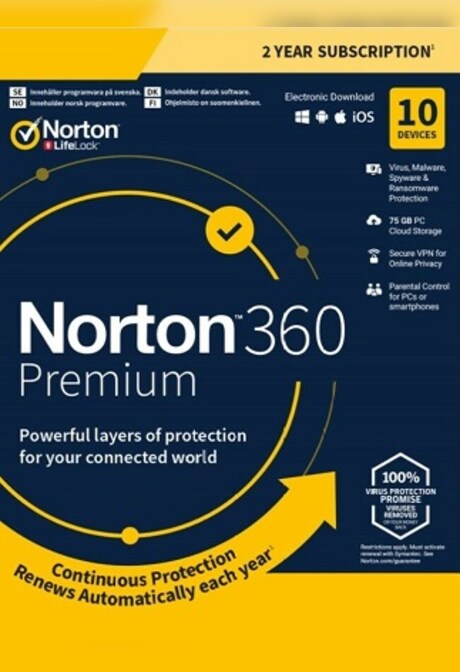 Norton 360 Premium + 75 GB Cloud Storage (10 Devices, 1 Year) - NortonLifeLock Key - UNITED STATES