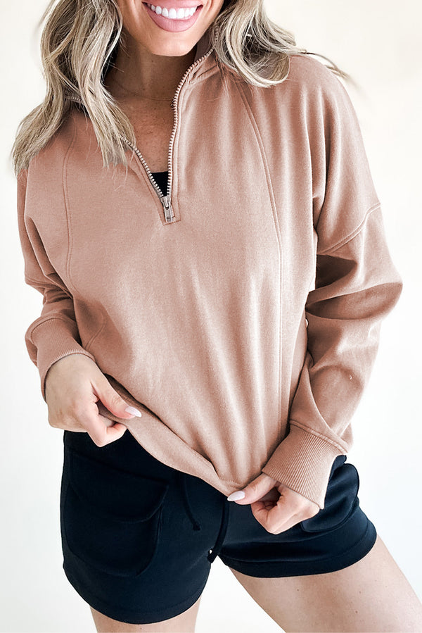 Sweat femme zip, épaules tombantes — gris