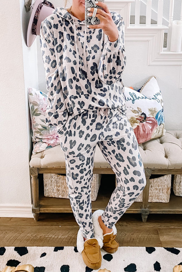 Pantalon femme léopard, à cordon, à capuche — kaki