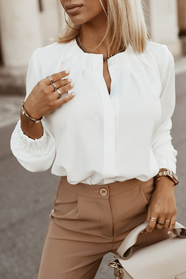 Chemise femme col rond — blanc