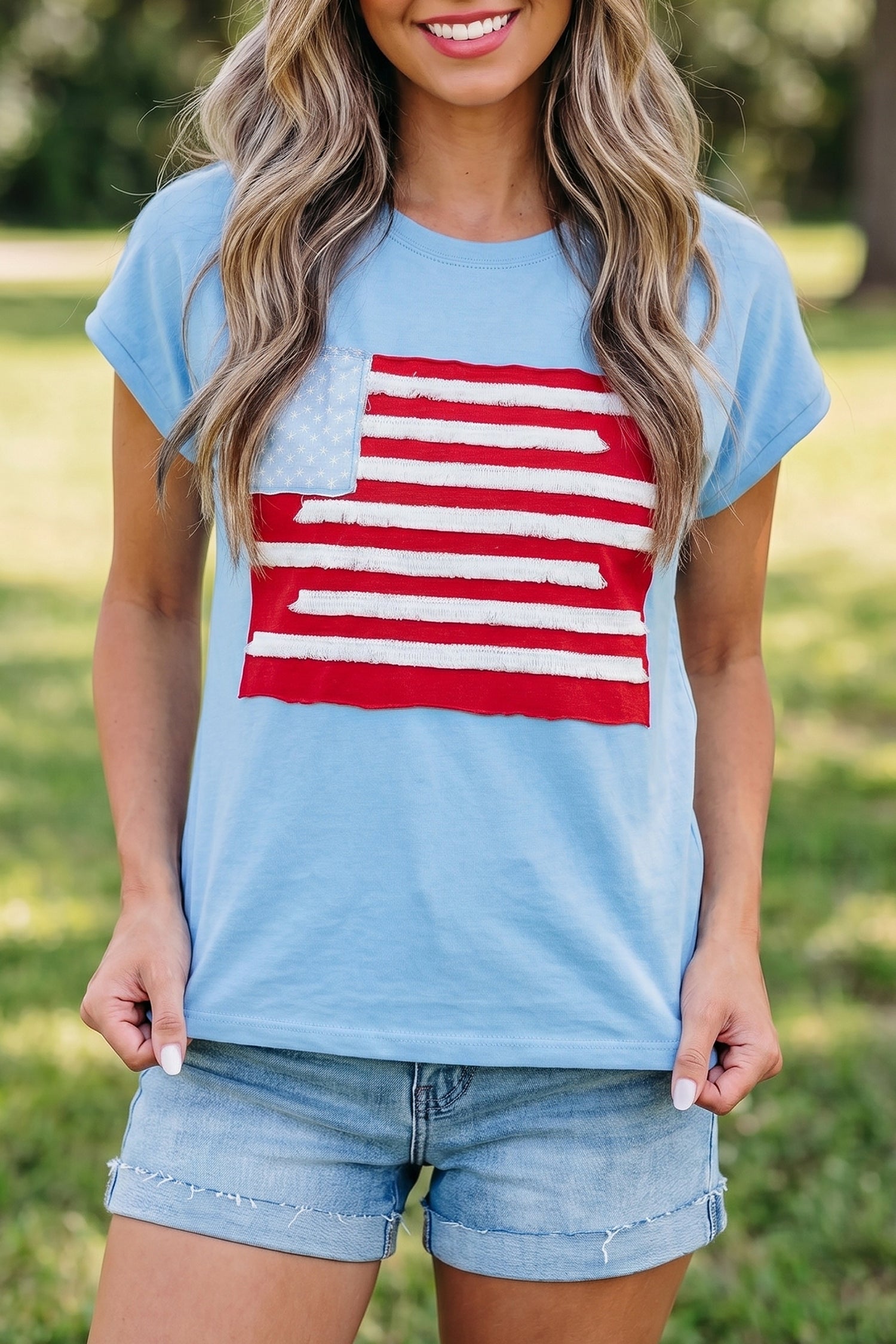 T-shirt femme patchwork — bleu