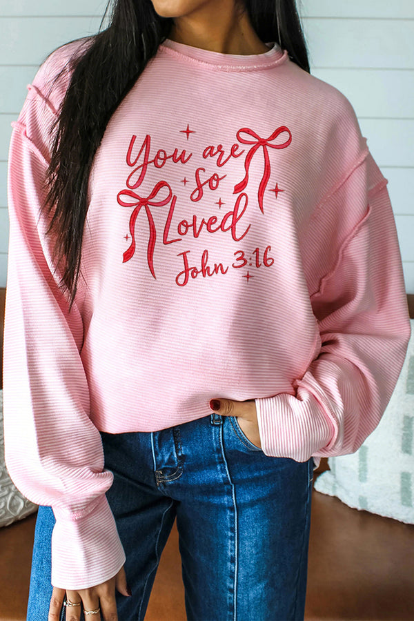 Pull femme brodé, graphique — rose
