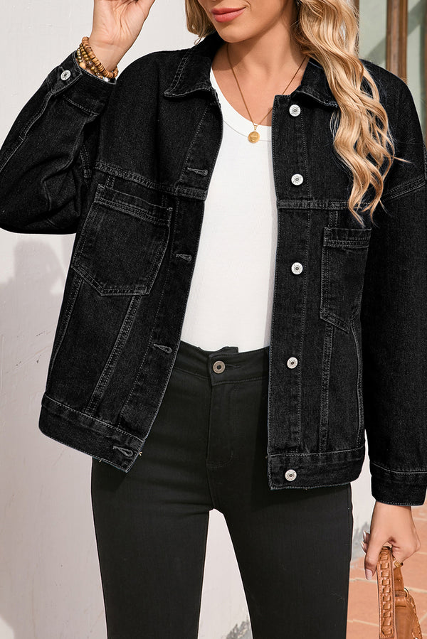 Veste femme poches, denim — noir