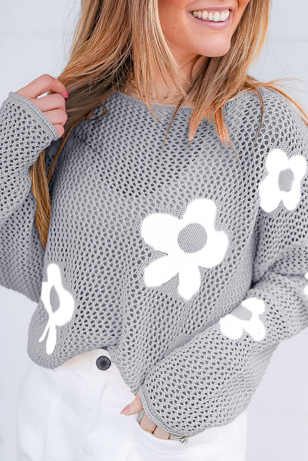 Pull femme en maille, épaules tombantes — gris clair