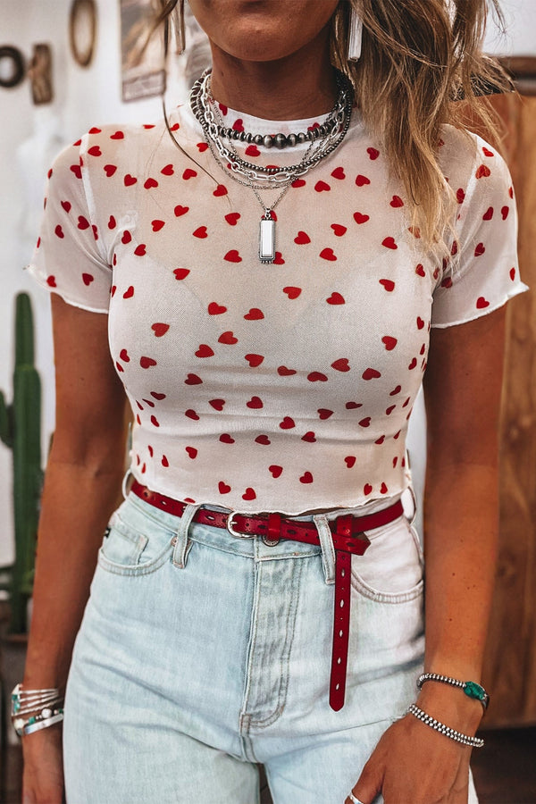 Haut femme transparent, manches courtes — rouge