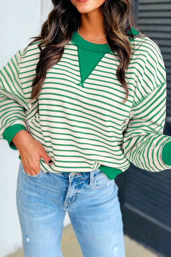 Pull femme rayé, patchwork, ample — vert