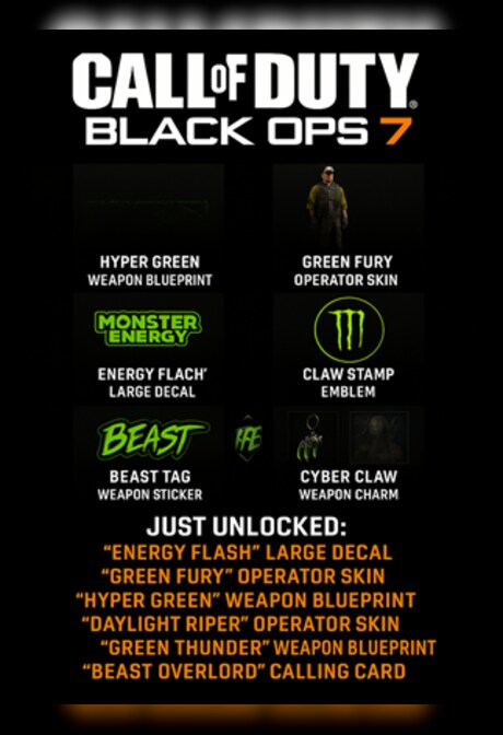 Call of Duty: Black Ops 7 Exclusive Monster Energy Full Set Pack (PC, PS5, PS4, Xbox Series X/S, Xbox One) - Call of Duty Official Key - GLOBAL