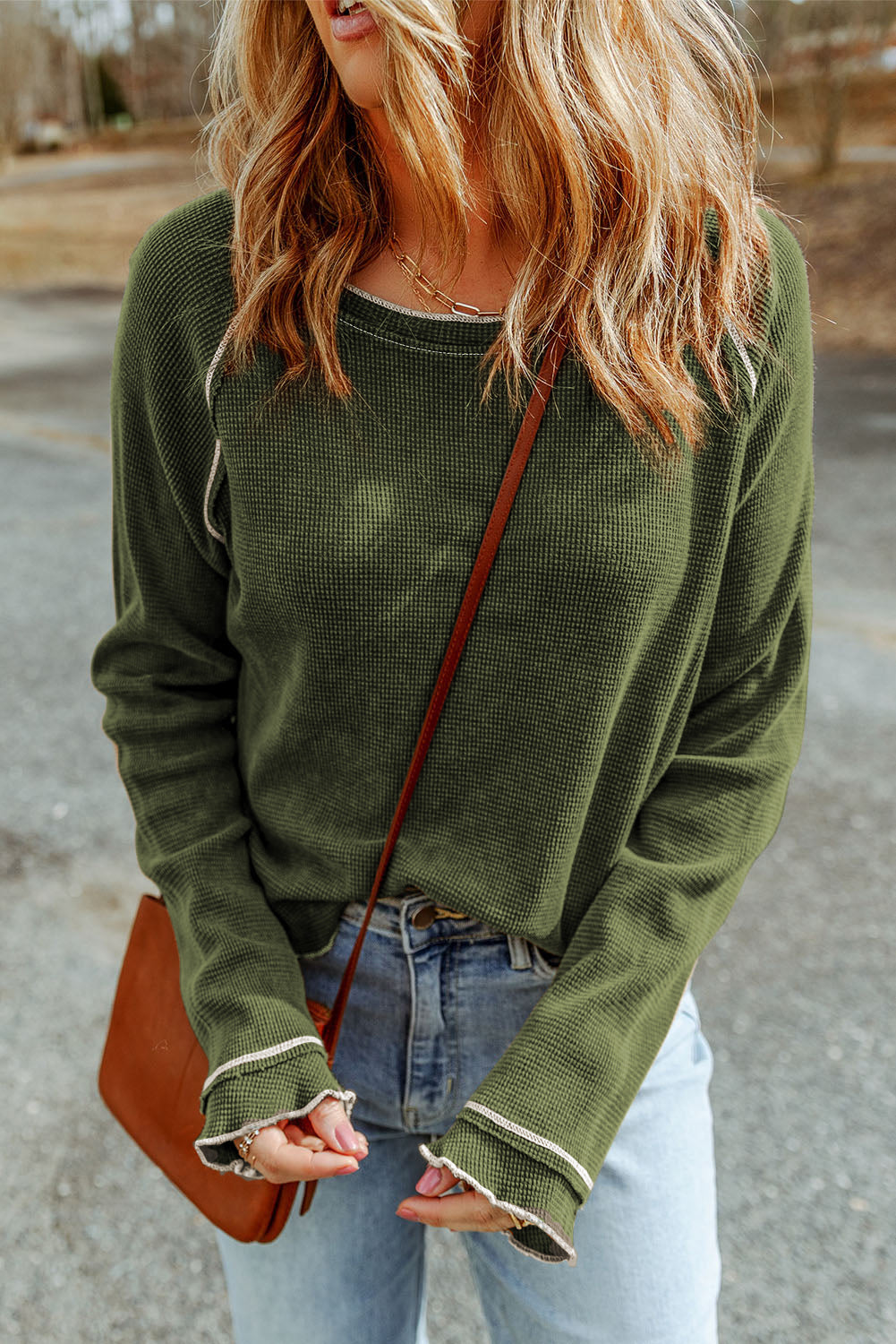 Haut femme manches longues, col rond — vert