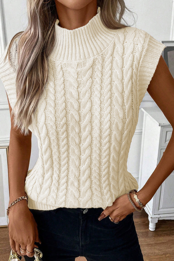 Pull femme en maille, col montant, torsadé