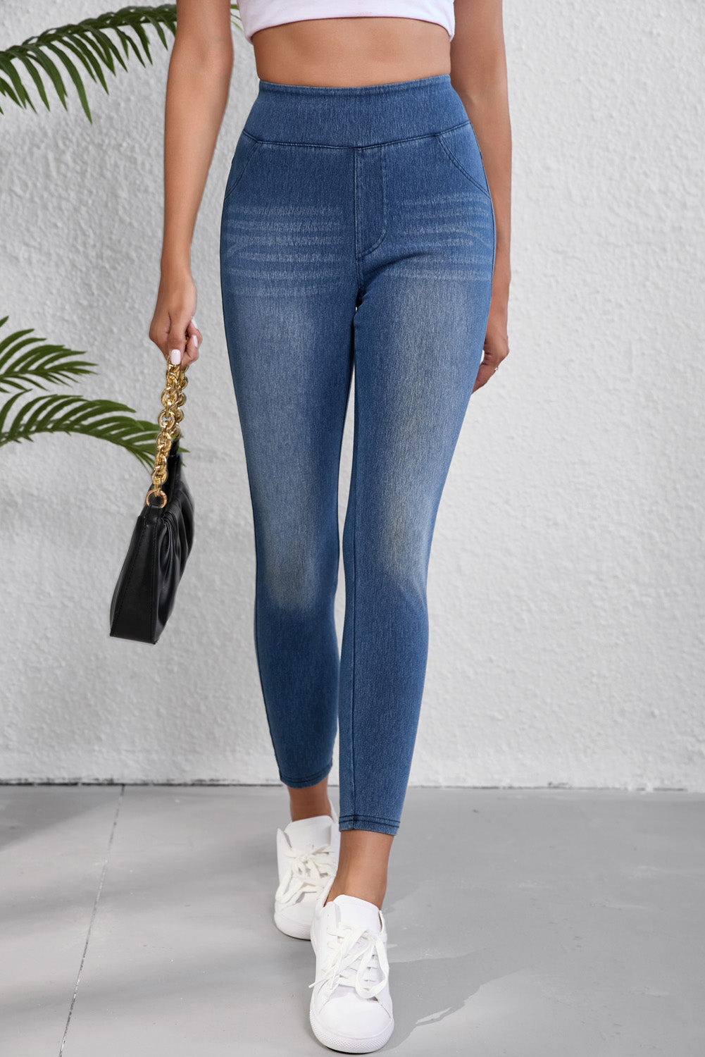 Pièce mode femme poches, taille élastique — bleu marine