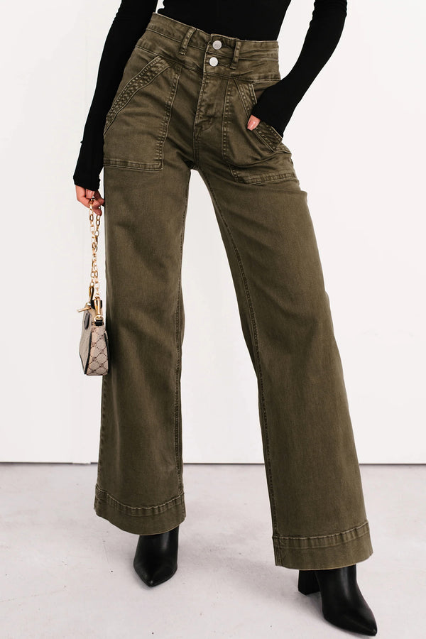 Jean femme ample — vert-P609