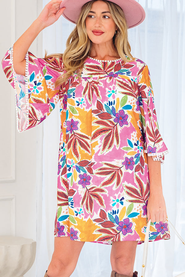 Robe courte femme floral — rose