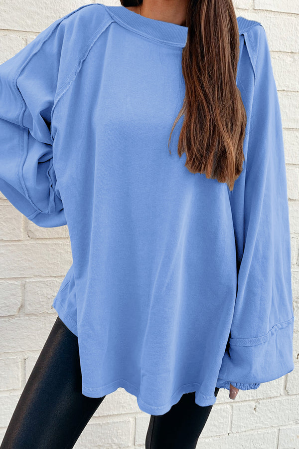 Sweat femme patchwork, uni — bleu ciel