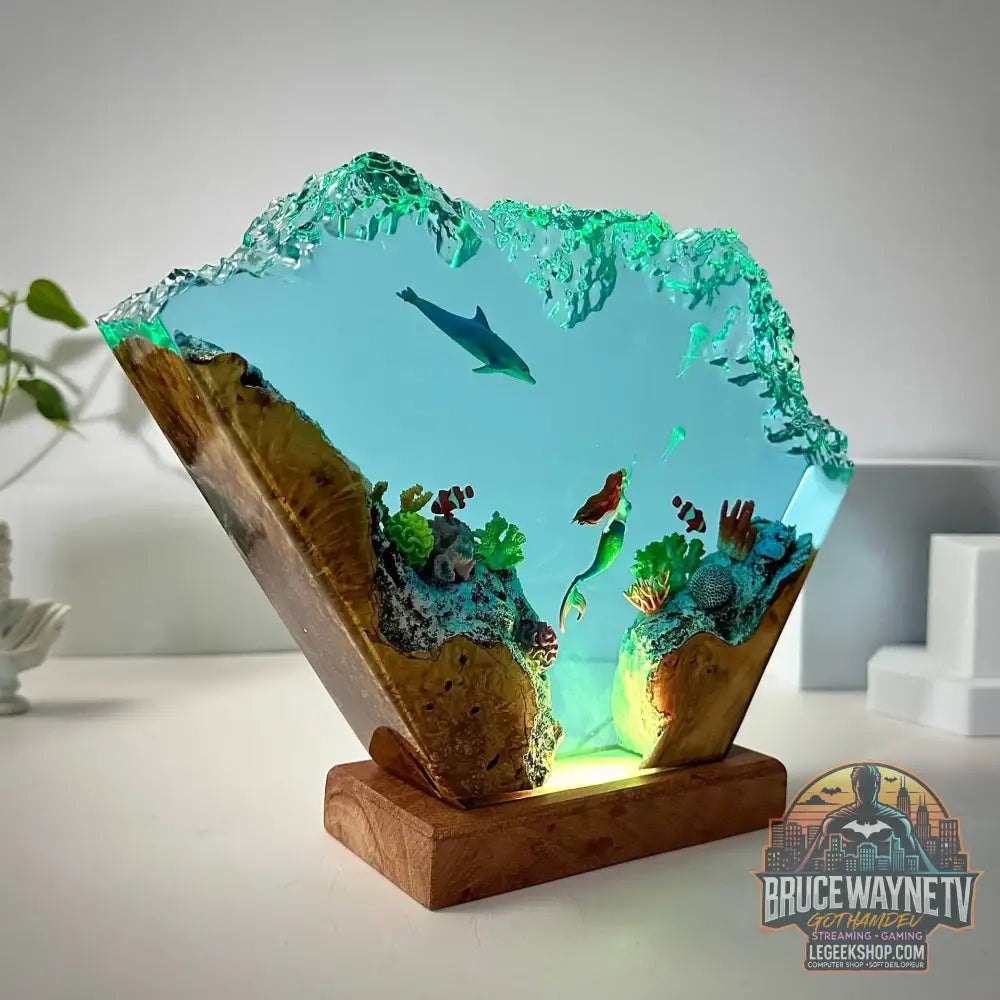 8*5 pouces nouvelle sirène et dauphin résine Art ornements lumineux Design créatif atmosphère maison bureau décoration