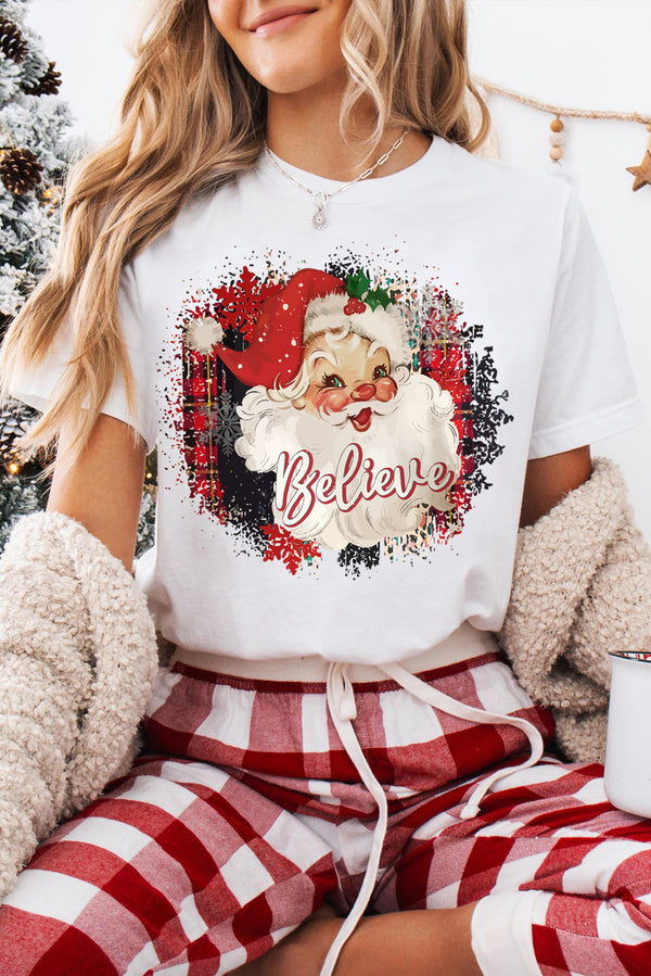 T-shirt femme graphique, Noël, col rond — blanc