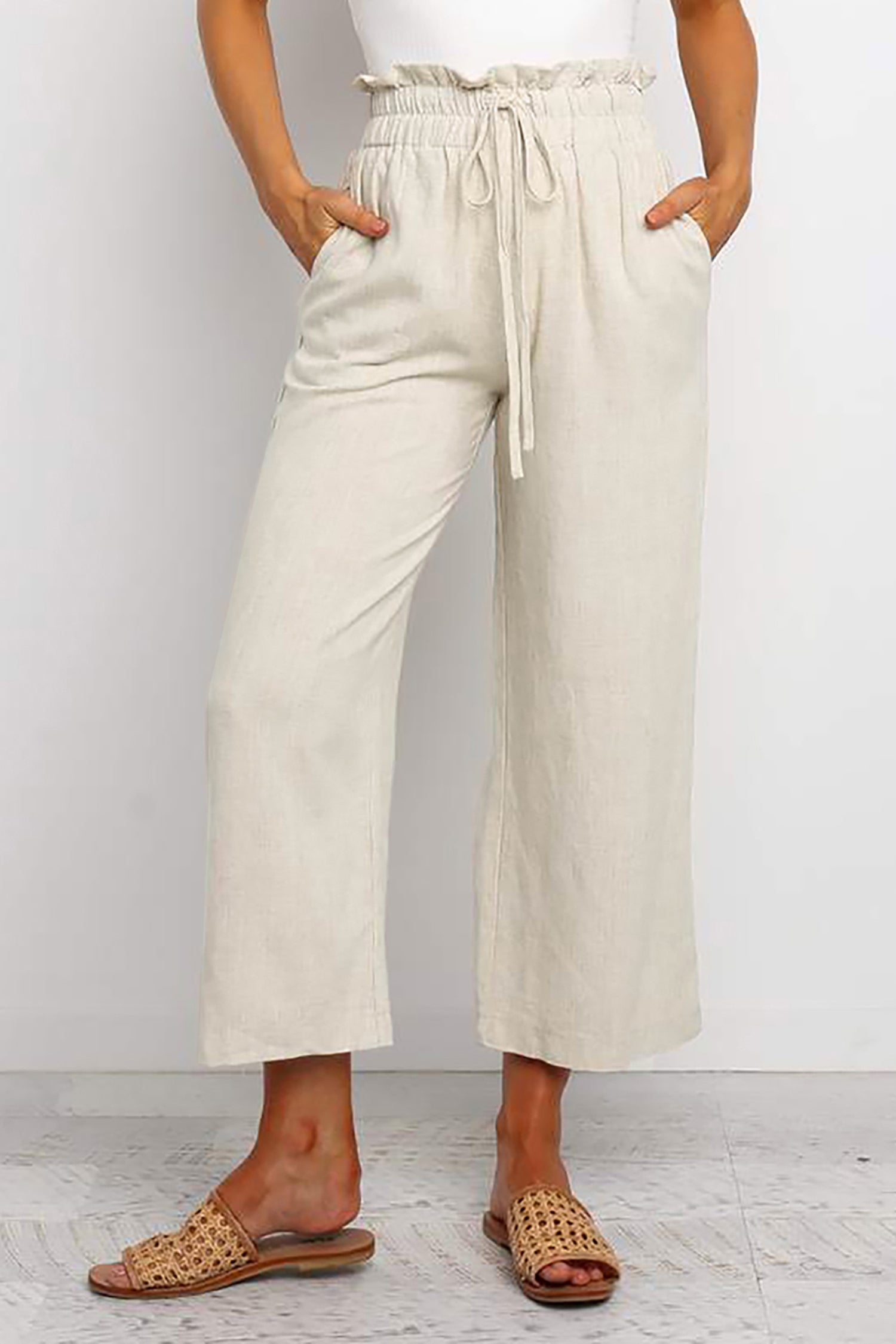 Pantalon femme cropped — kaki