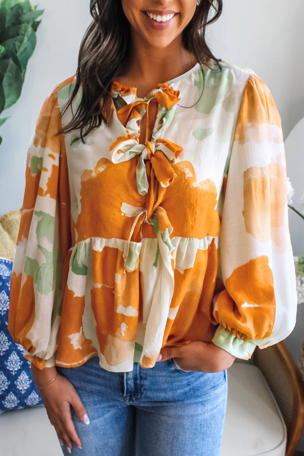 Blouse femme floral, manches bouffantes