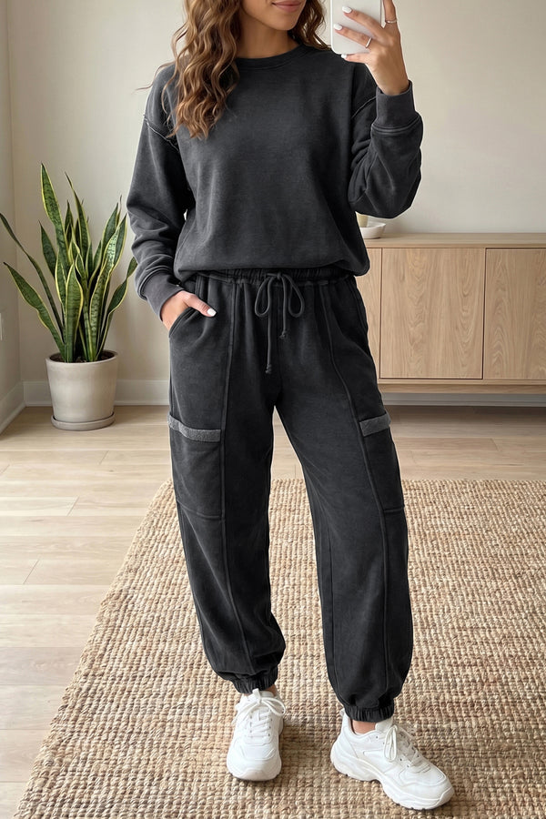 Pantalon femme uni, colorblock — gris