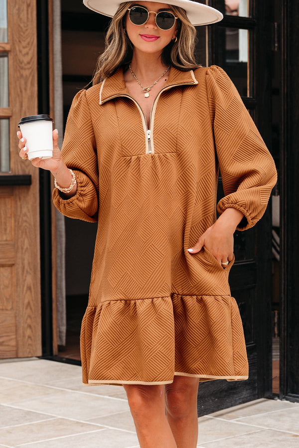 Robe courte femme zip, manches bracelet — doré