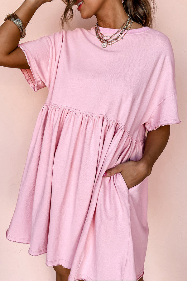 Robe femme poches, uni — rose clair