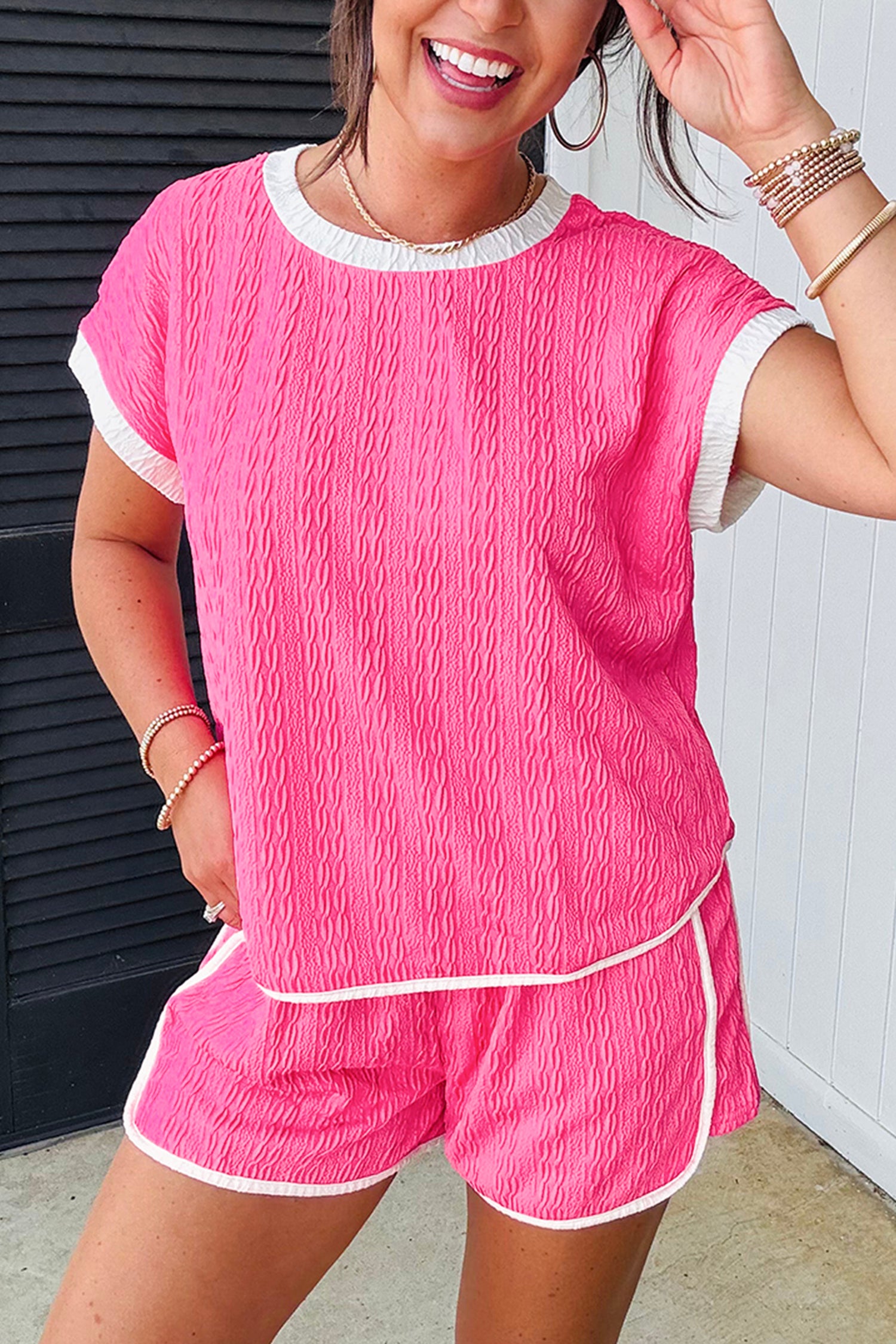 Ensemble femme à cordon, ample, colorblock — rose vif
