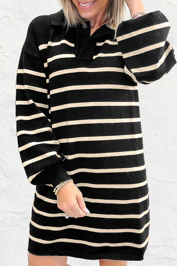 Robe courte femme rayé, manches bouffantes — noir