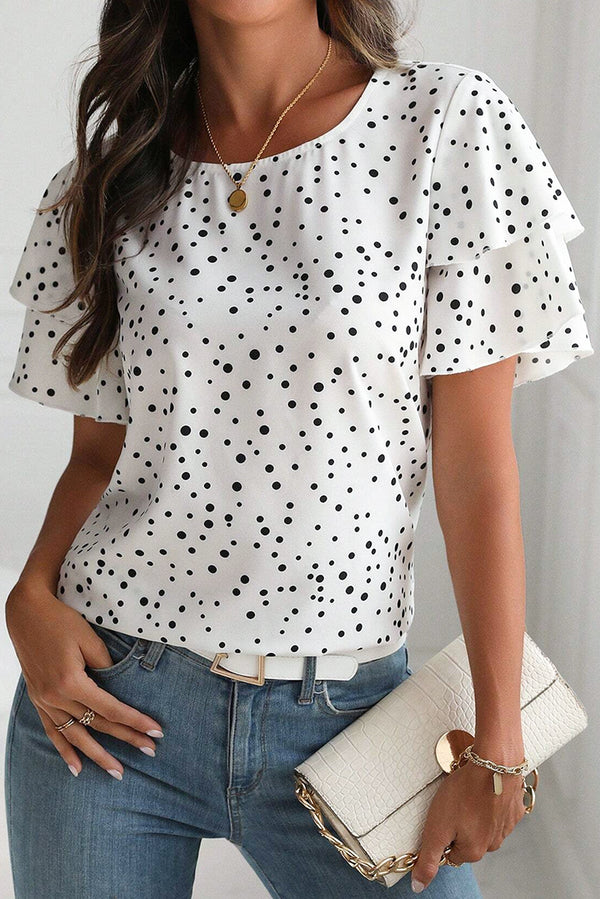 Blouse femme à volants, manches courtes — blanc