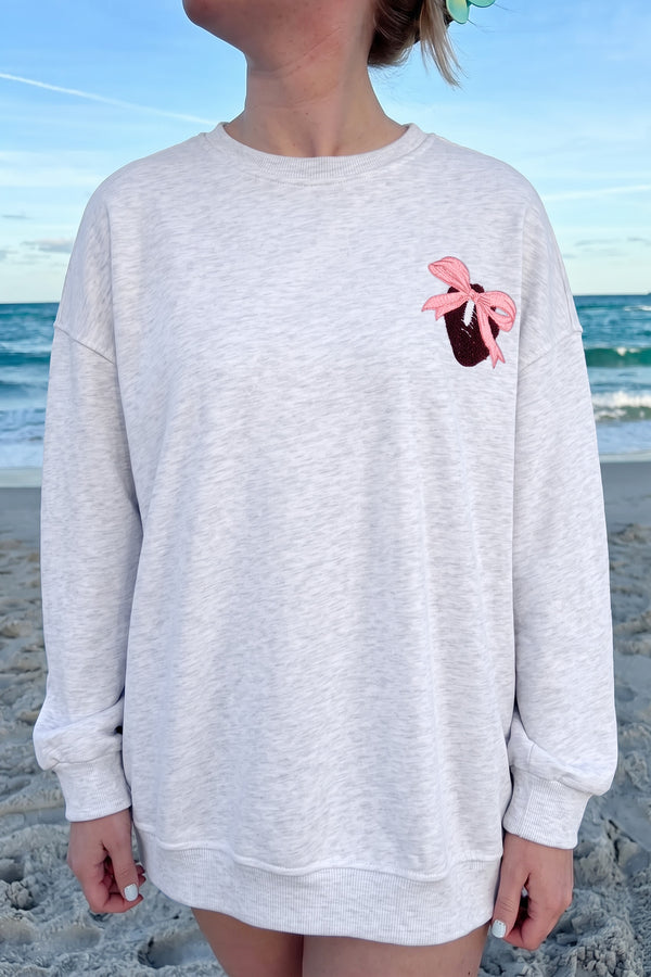 Sweat femme brodé, manches longues — gris clair