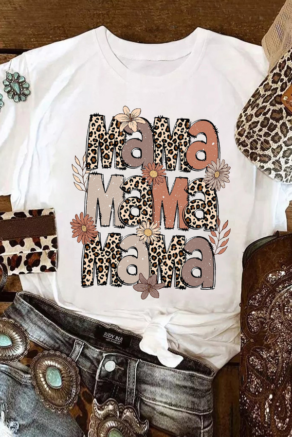 T-shirt femme léopard, floral, graphique — blanc