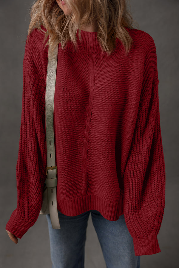 Pull femme épaules tombantes, ample, uni — rouge