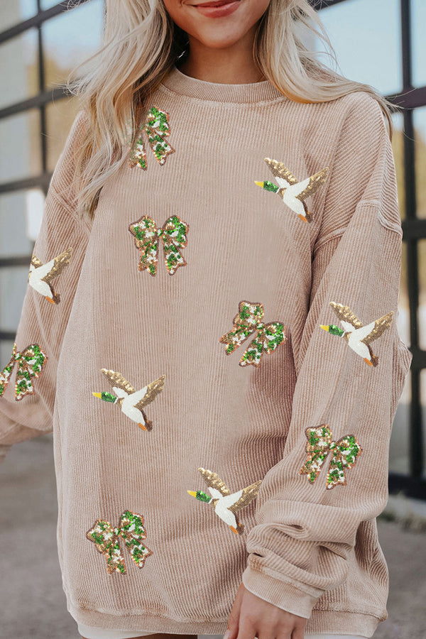 Sweat femme paillettes, oversized, côtelé — abricot-P18