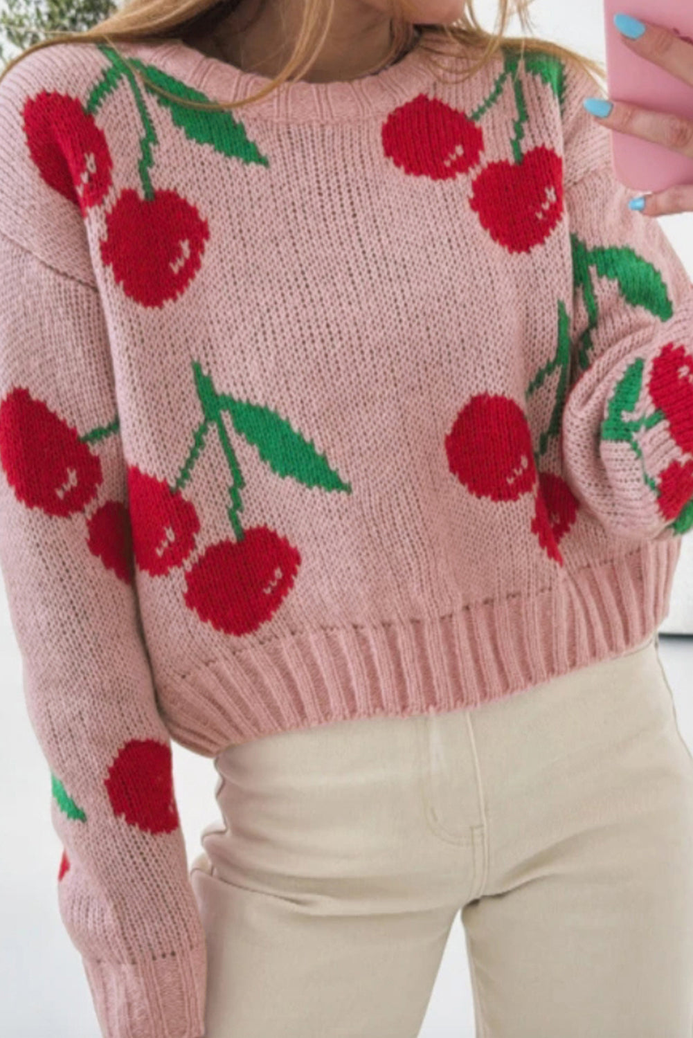 Pull femme ample, cropped — rose