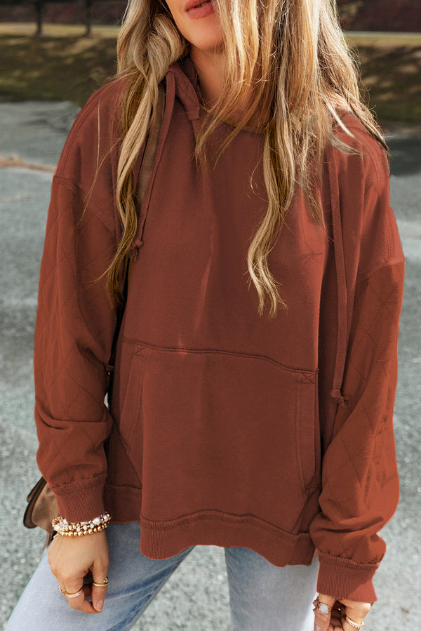 Chestnut Quilted Patchwork Exposed Seam Hoodie femme