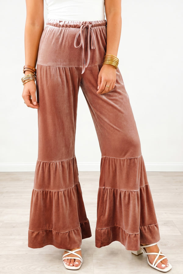 Pantalon femme à étages, taille haute — jaune