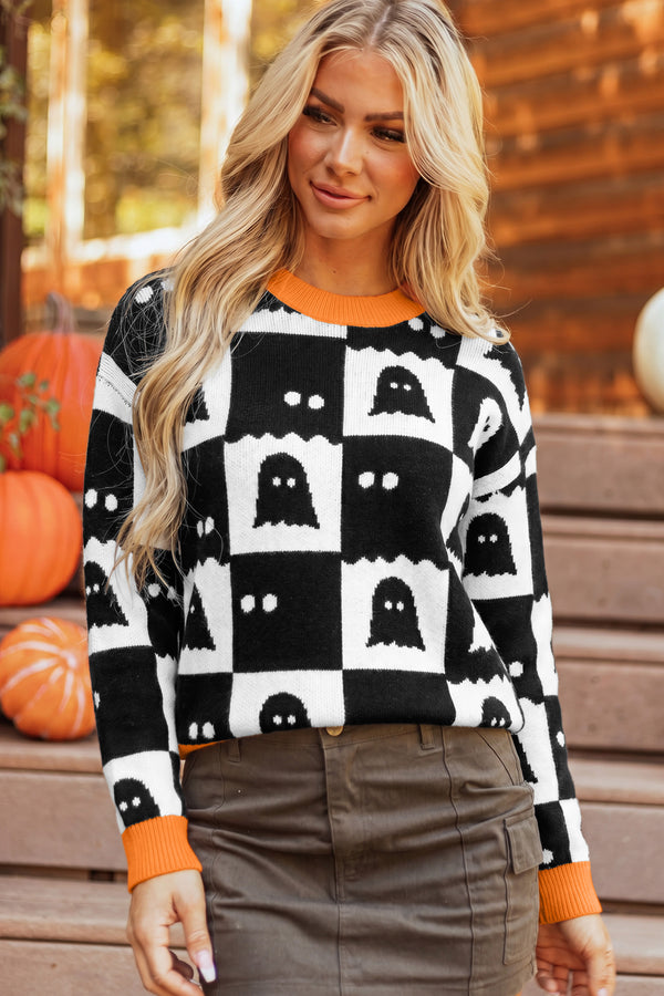 Pull femme épaules tombantes, col montant — noir