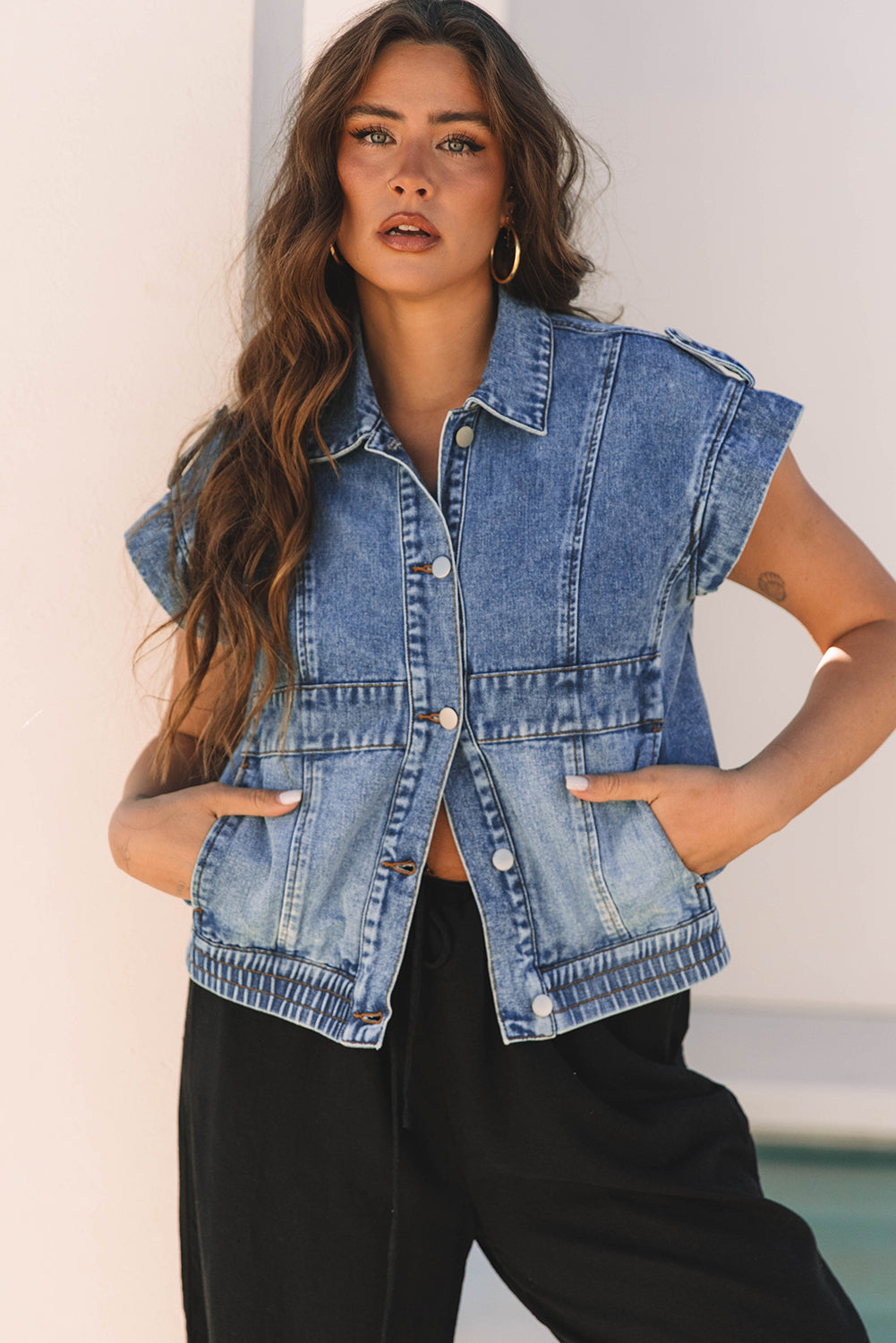 Pièce mode femme boutonnée, denim — bleu