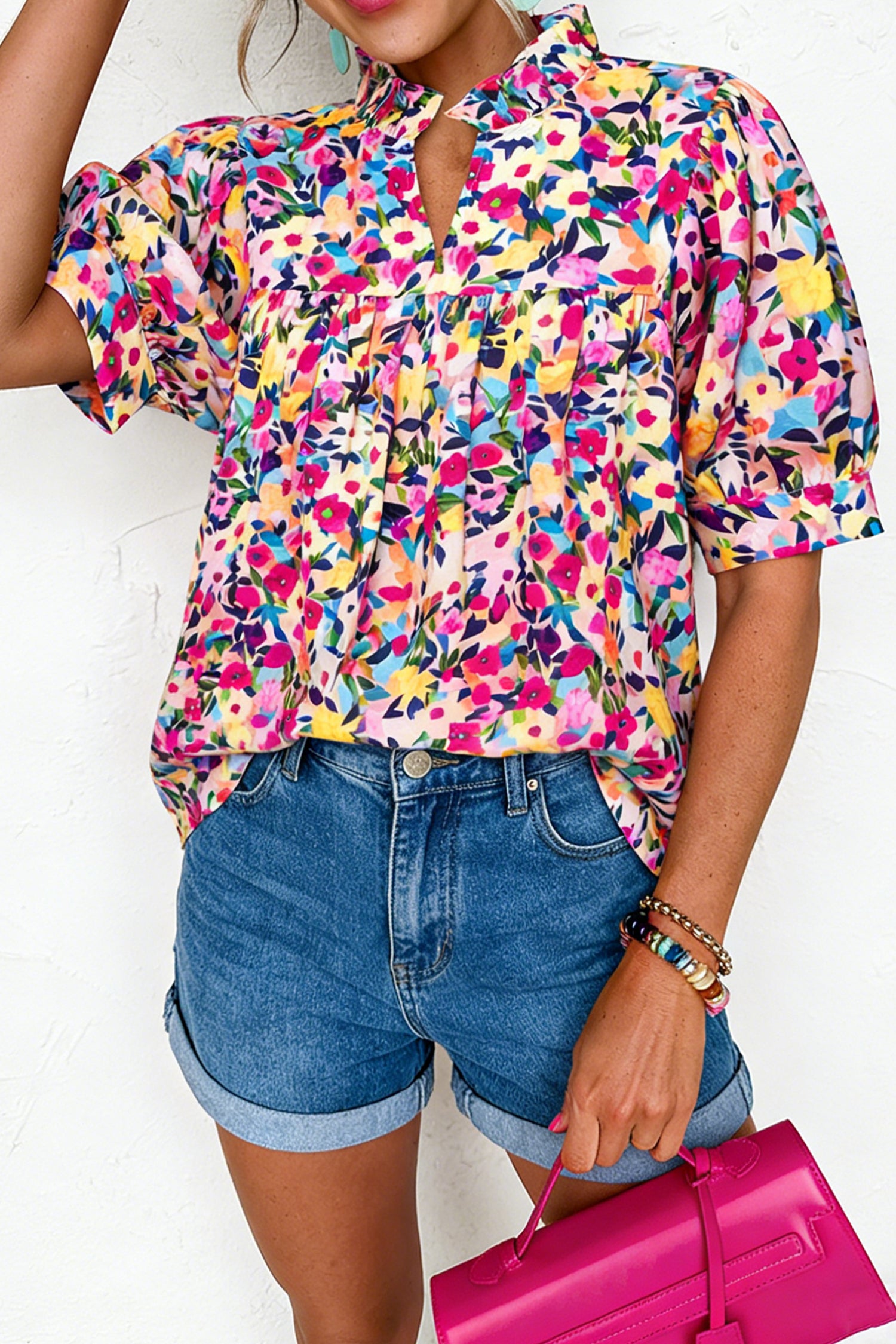 Short femme manches bouffantes — rose
