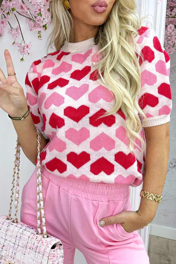 Pull femme manches courtes, col rond — rose