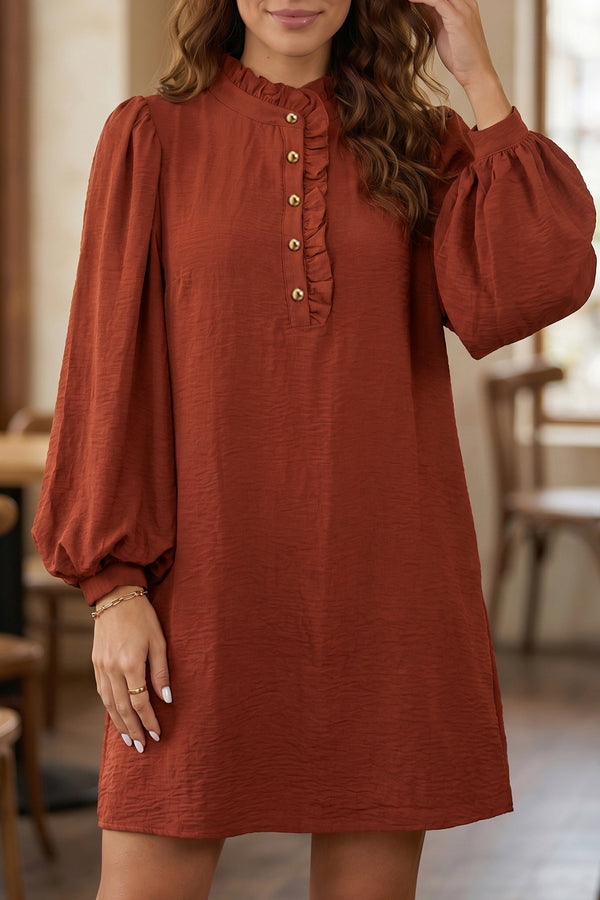 Robe femme manches longues, uni — café