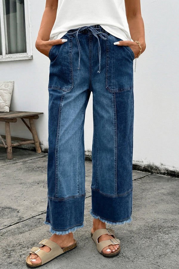 Pantalon femme à cordon, jambe large — bleu