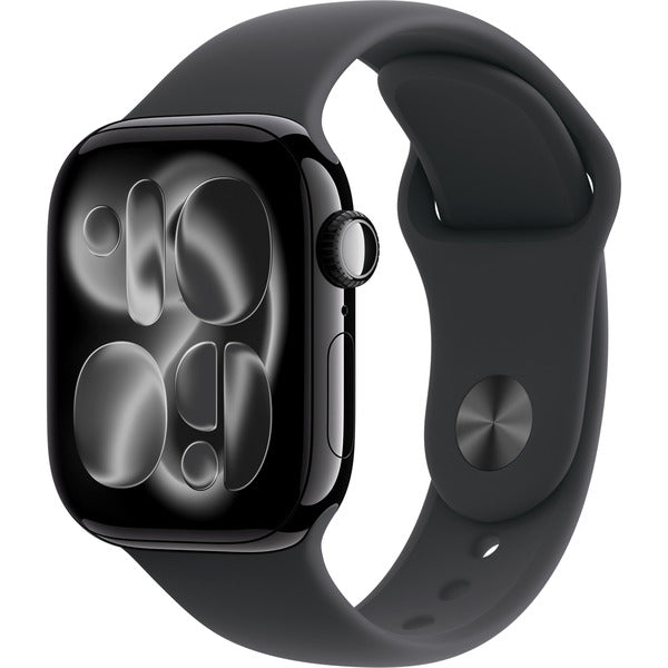 Apple Watch noir (glänzend), Aluminium, 42 mm, bracelet sport noir M/L, Cellular - Apple - vue 2