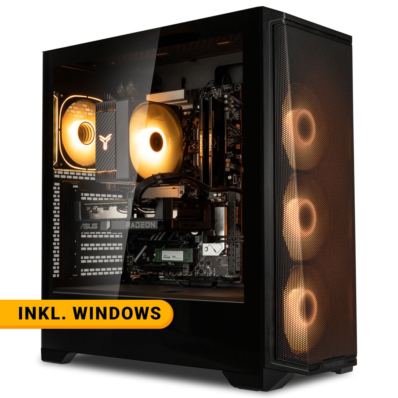 KingForge Gaming-PC argent, AMD Ryzen 5 9500F, RX 9060 XT 16GB, Phanteks Eclipse G370A – Fertig-PC avec Windows - King Mod Systems - vue 2