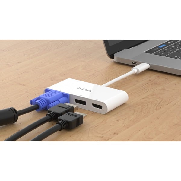 D-Link USB Adapter, USB-C Stecker > VGA + HDMI + DisplayPort Buchse - D-Link - vue 3