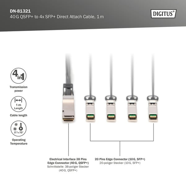 € 42,01 Digitus 40G QSFP+ zu 4XSFP+ Direct Attach câble 1m - Digitus - vue 4