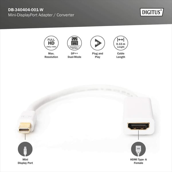 (€ 48,13 / 1 m) Digitus Adapterkabel mini DisplayPort > HDMI, Full HD - Digitus - vue 6