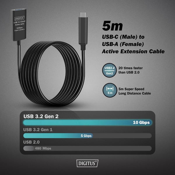 Digitus Aktives USB 3.2 Gen 2 Verlängerungskabel, USB-C Stecker > USB-A Buchse - Digitus - vue 3