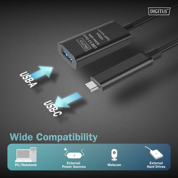 Digitus Aktives USB 3.2 Gen 2 Verlängerungskabel, USB-C Stecker > USB-A Buchse - Digitus - vue 4