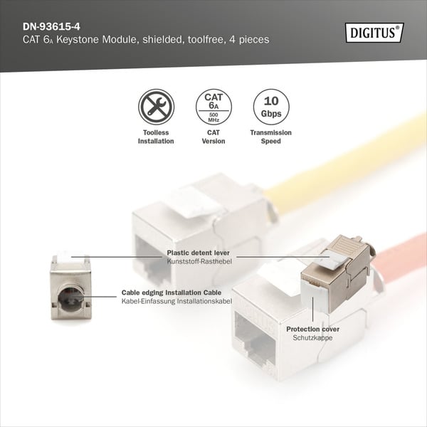 (€ 2,16 / pièces) Digitus CAT 6A Keystone Modul geschirmt werkzeugfrei 4 Stk., Keystone-Modul - Digitus - vue 8